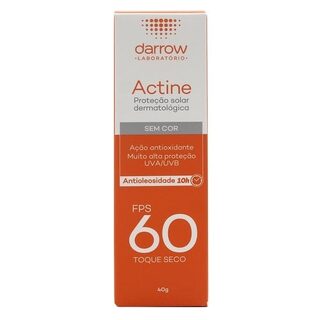 Protetor Solar Facial Darrow Actine Antioleosidade FPS 60, sem cor, toque seco, 1 unidade com 40g