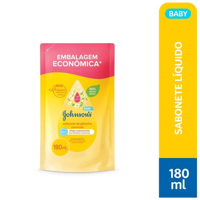 Sabonete Líquido de Glicerina Johnson's Baby Camomila Cabeça aos Pés, refil com 180mL