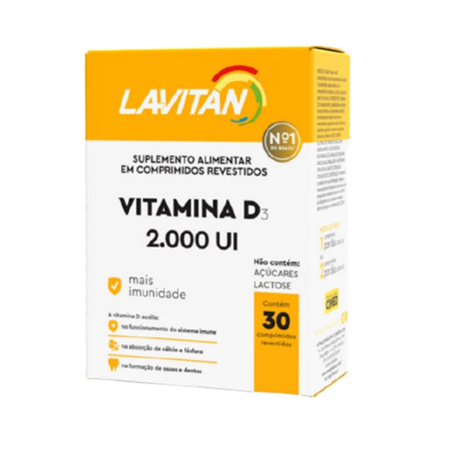 Vitamina D Lavitan 2.000UI, caixa com 30 comprimidos