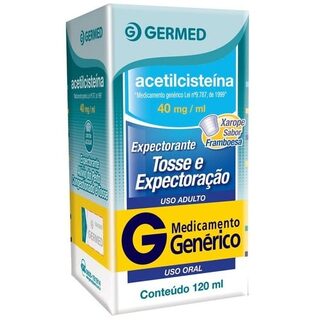 Acetilcisteína Germed Pharma 40mg/mL, caixa com 1 frasco com 120mL de xarope adulto , sabor framboesa + copo medidor