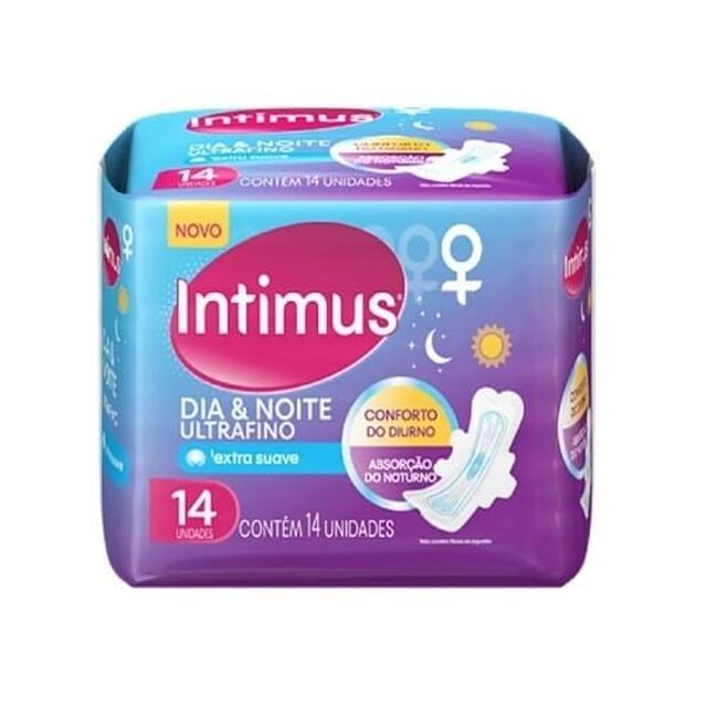 Absorvente Intimus Dia e Noite extra suave, com abas, 14 unidades