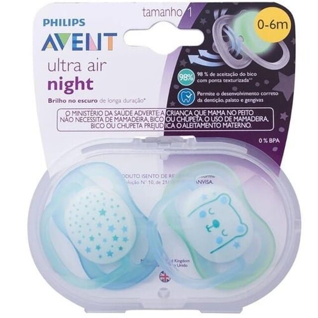 Chupeta Avent Ultra Air Night 0 a 6 meses, sortida com 2 unidades