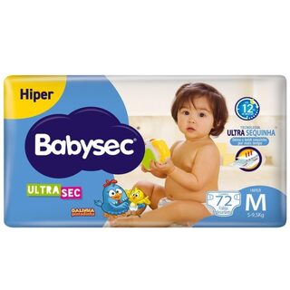 Fralda Babysec Ultra Sec Galinha Pintadinha M, pacote hiper com 68 unidades