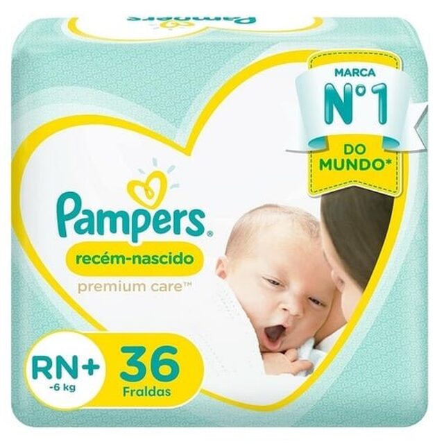 Fralda Pampers Premium Care RN, pacote com 36 unidades
