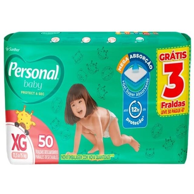 Fralda Personal Baby Protect & Sec XG, pacote com 50 unidades