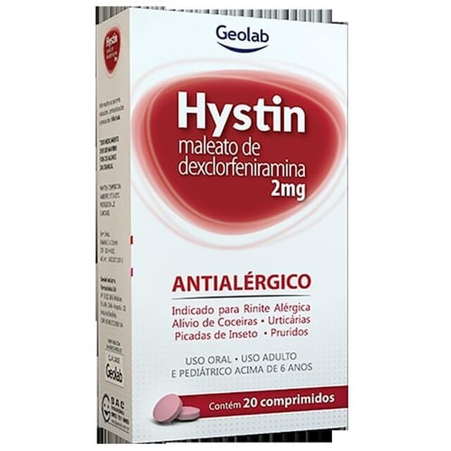 Hystin 2mg, caixa com 20 comprimidos
