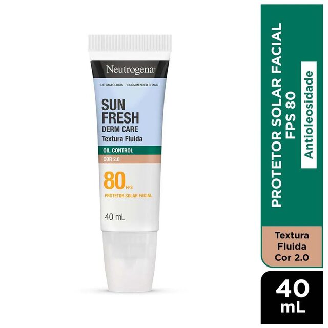 Protetor Solar Facial Neutrogena Sun Fresh Derm Care Oil Control Fluido FPS 80 Cor 2.0 40ml