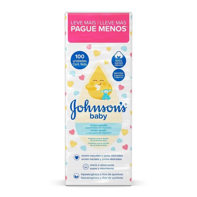 Algodão Johnson's Baby Quadrado 100 unidades