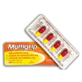 Multigrip 400mg + 4mg + 4mg, blíster com 4 cápsulas gelatinosas duras