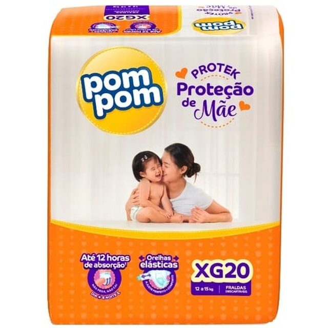 Fralda Pom Pom Protek Proteção de Mãe XG, pacote com 20 unidades