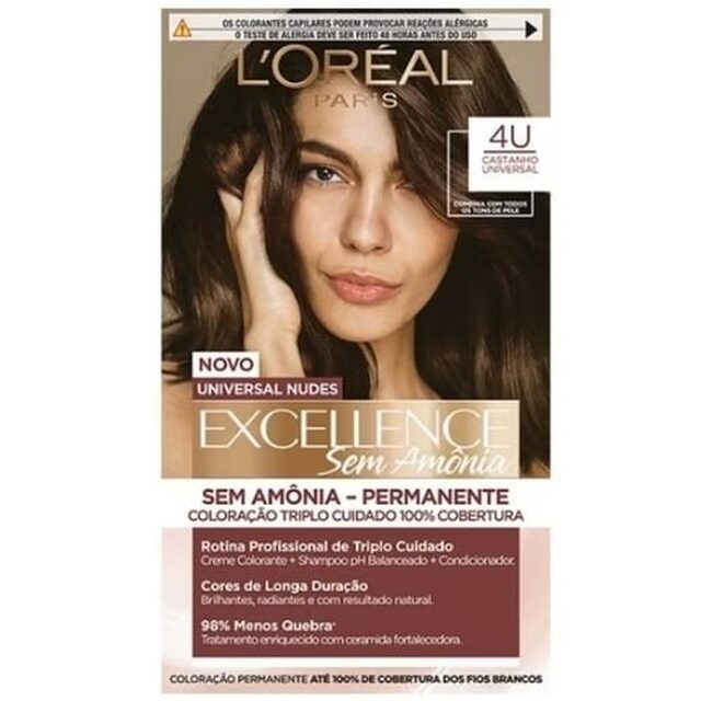 Tintura sem Amônia L'Oréal Imédia Excellence Universal Nudes n° 4U castanho universal