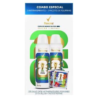 Kit Desodorante Antitranspirante Aerossol Rexona Bamboo 72h 150mL 2 unidades + Pacote de Figurinhas Edição Limitada FIFA 2 unidades