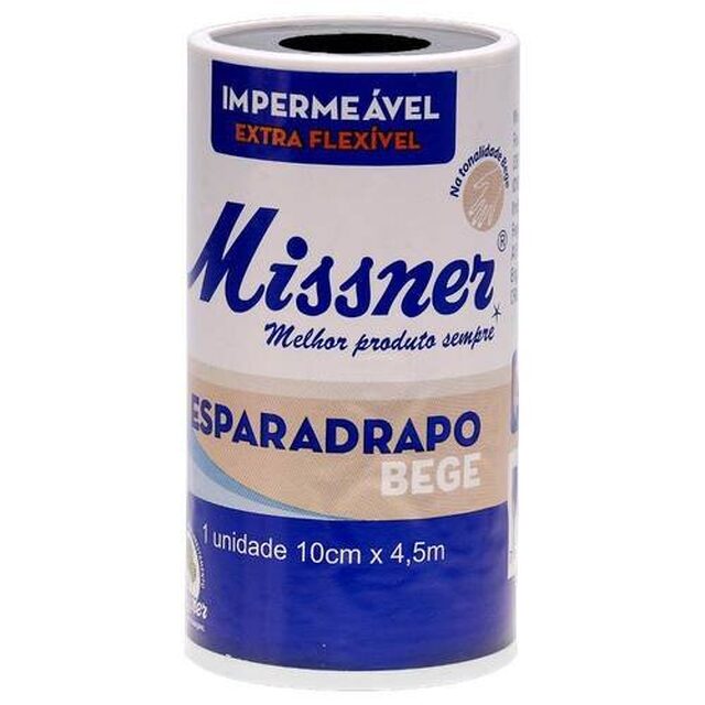 Esparadrapo Impermeável Missner bege, 1 unidade com 10cm x 4,5m