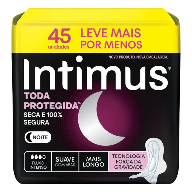 Absorvente Intimus Noturno Toda Protegida Cobertura Suave com Abas, 45 unidades