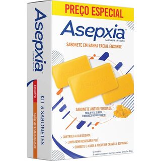 Sabonete Facial Antiacne Asepxia Enxofre 80G - Kit Com 3 Unidades