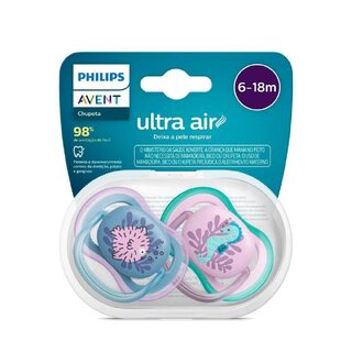 Chupeta Philips Avent Ultra Air 6-18 meses Azul e Lilás - 2 unidades