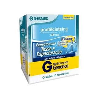 Acetilcisteína Germed Pharma 600mg, caixa com 16 envelopes com 5g de granulado para solução de uso oral, sabor laranja