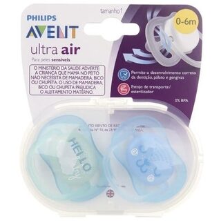 Chupeta Philips Avent Ultra Air 0 a 6 meses, decorada, sortida com 2 unidades