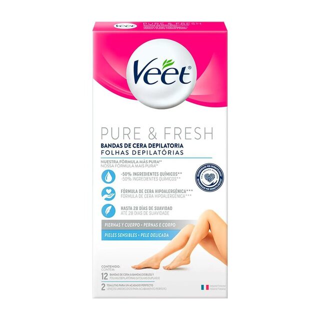 Folha Depilatória Pernas e Corpo Veet Pure & Fresh 12 unidades