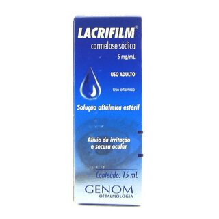 Lacrifilm 5mg/mL, caixa com 1 frasco gotejador com 15mL de solução de uso oftálmico