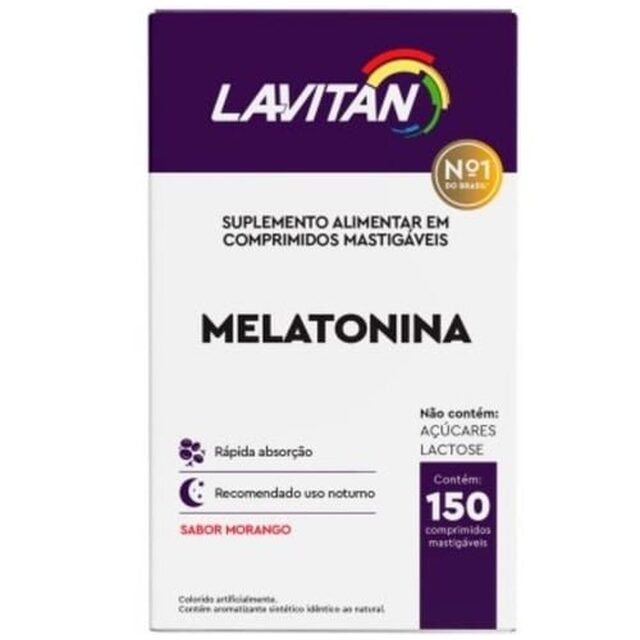 Lavitan Melatonina morango, caixa com 150 comprimidos mastigáveis