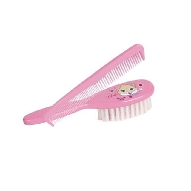 Kit Infantil para Cabelo Petita Chérie rosa, escova com 1 unidade + pente com 1 unidade, ref.7820