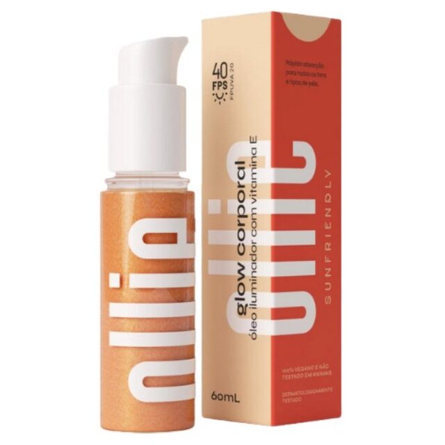 Óleo Iluminador Glow Corporal Ollie com Vitamina E FPS 40, 60mL