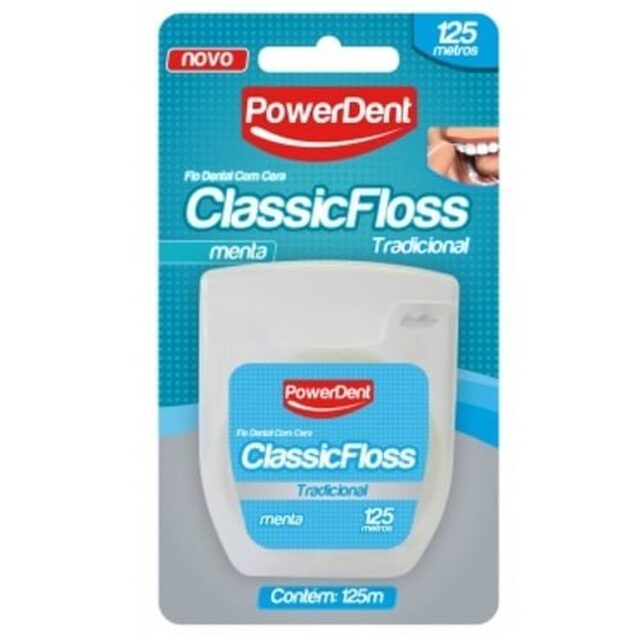Fio Dental Powerdent Classic Floss menta, tradicional, pague 1 unidade com 100m + grátis, 25m