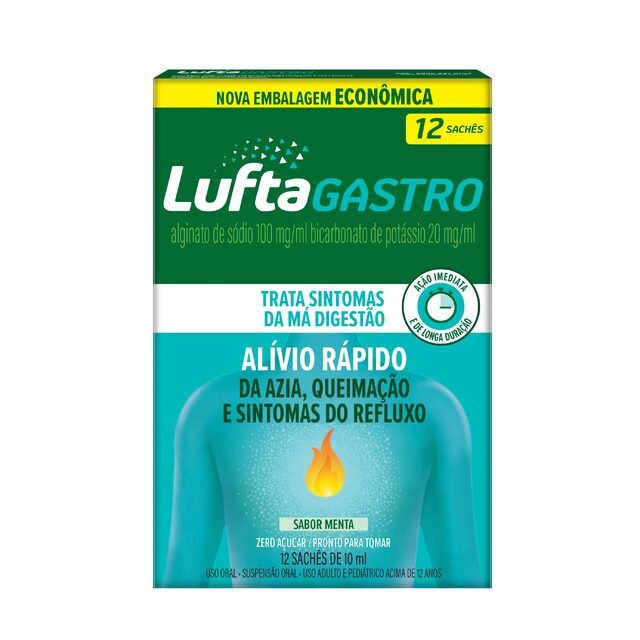 LuftaGastro Alívio Rápido 100mg/mL + 20mg/mL, caixa com 12 sachês com 10mL de suspensão oral