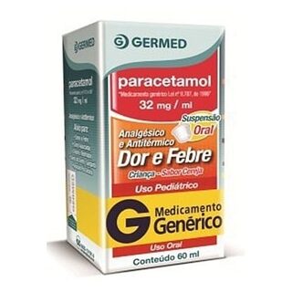 Paracetamol Suspensão Oral Germed Pharma 32mg/mL, caixa com 1 frasco com 60mL de suspensão de uso oral + copo medidor