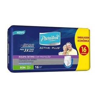 Roupa Íntima Plenitud Active Plus P/M, pacote com 16 unidades