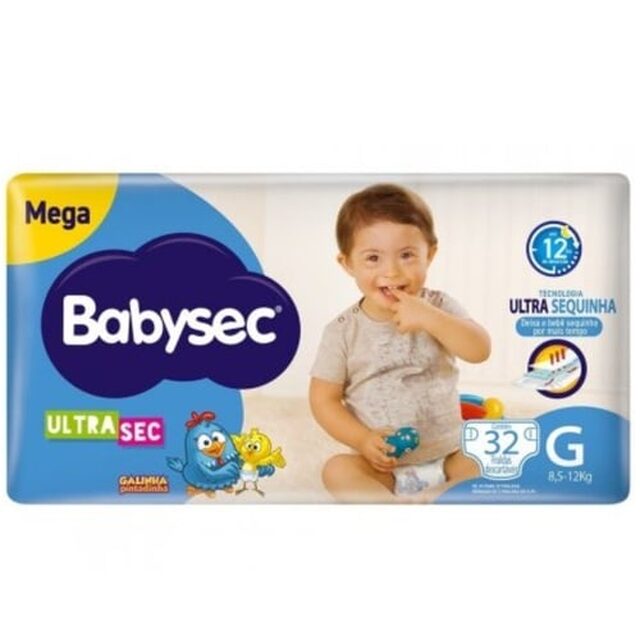 Fralda Babysec Ultra Sec Galinha Pintadinha G, pacote mega com 32 unidades