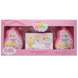 Kit Muriel Baby Hora do Banho rosa, shampoo com 100mL + condicionador com 100mL + sabonete, barra com 90g