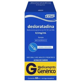Desloratadina Teuto 0,5mg/mL, caixa com 1 frasco com 60mL de xarope + seringa dosadora