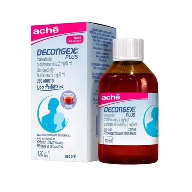 Decongex Plus 2mg/5mL + 5mg/5mL, caixa com 1 frasco com 120mL de xarope + copo medidor