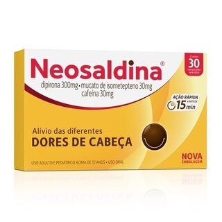 Neosaldina 30mg + 300mg + 30mg, caixa com 30 comprimidos revestidos