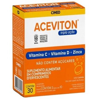 Aceviton Tripla Ação laranja, caixa com 30 comprimidos efervescentes