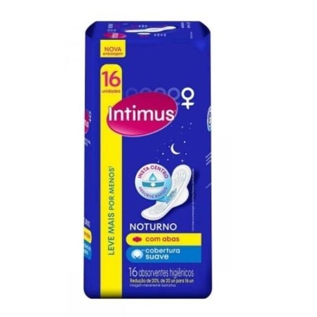 Absorvente Intimus Gel Noturno suave, com abas, pacote com 16 unidades