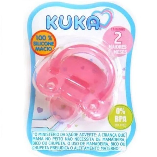 Chupeta de Silicone Kuka Soft 6+ meses, bico ortodôntico, rosa com 1 unidade