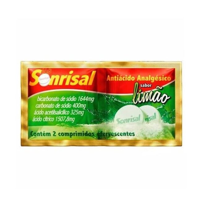 Sonrisal 1644mg + 400mg + 325mg + 1507,8mg, blister com 2 comprimidos efervescentes, sabor limão