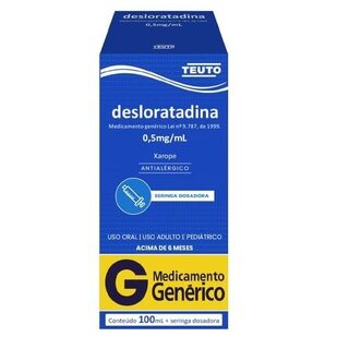 Desloratadina Teuto 0,5mg/mL, caixa com 1 frasco com 100mL de xarope + seringa dosadora