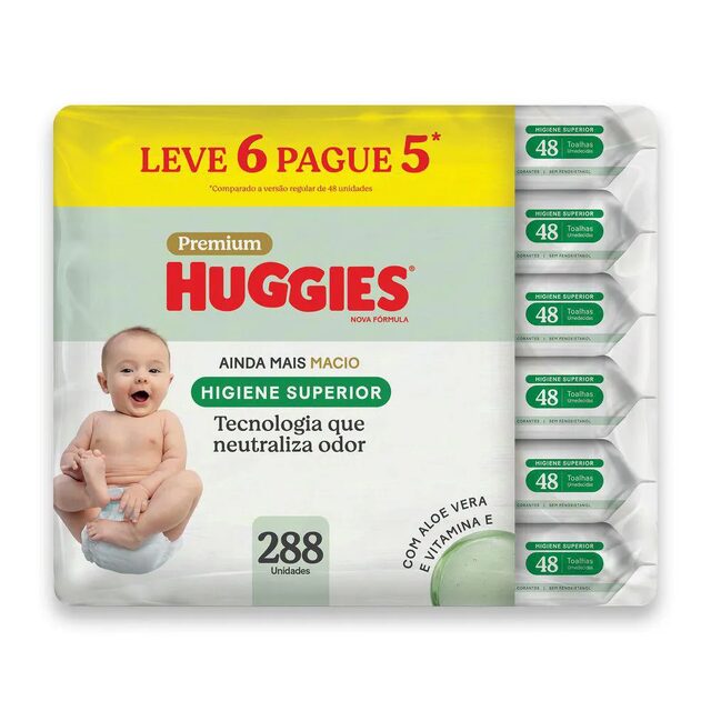 Lenço Umedecido Huggies Higiene Superior Hipoalergênico Sem Álcool, 96 unidades