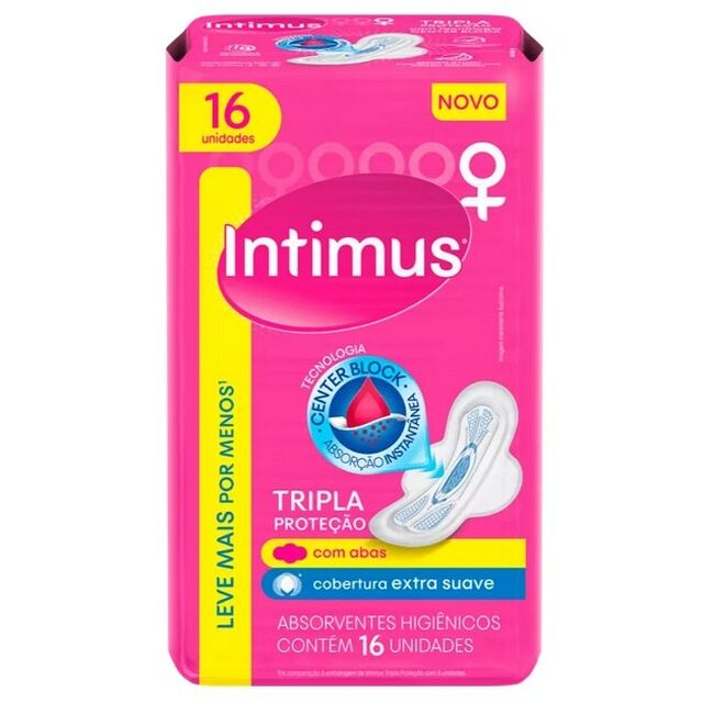 Absorvente Intimus Tripla Proteção com abas, extra suave com 16 unidades