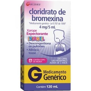 Cloridrato de Bromexina Globo Pharma 4mg/5mL, caixa com 1 frasco com 120mL de xarope infantil + copo medidor