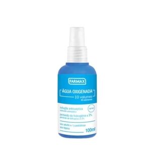 Água Oxigenada Farmax 10 volumes, frasco spray com 100mL de solução de uso dermatológico