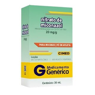 Nitrato de Miconazol Loção Cimed 20mg/g, caixa com 1 frasco com 30mL de loção de uso dermatológico