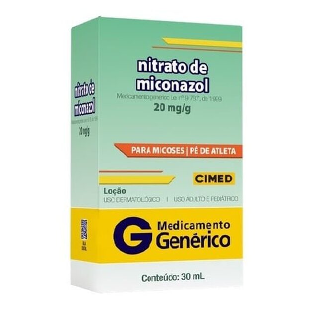 Nitrato de Miconazol Loção Cimed 20mg/g, caixa com 1 frasco com 30mL de loção de uso dermatológico