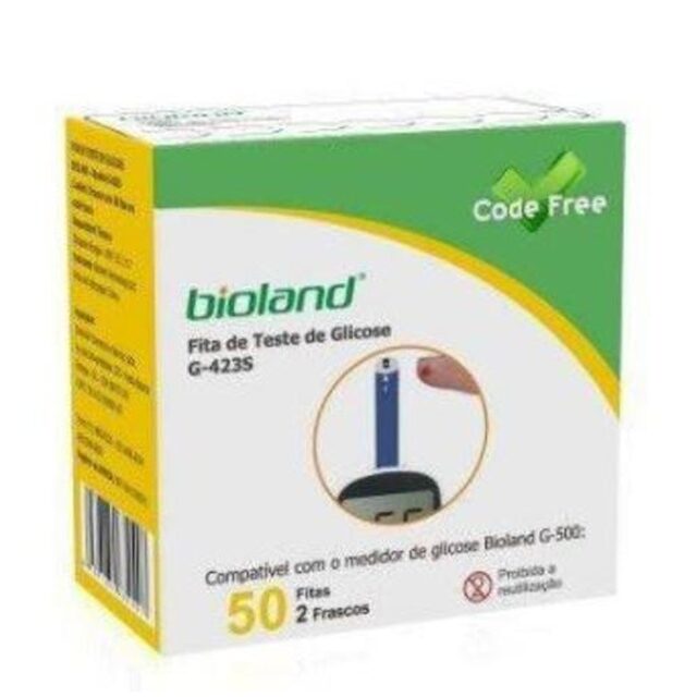 Fita de Teste de Glicose Bioland, caixa com 50 tiras
