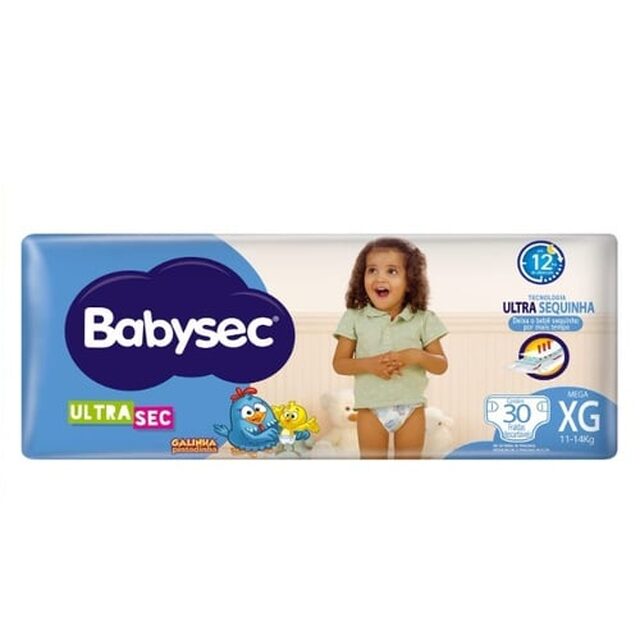 Fralda Babysec Ultra Sec Galinha Pintadinha XG, pacote com 30 unidades