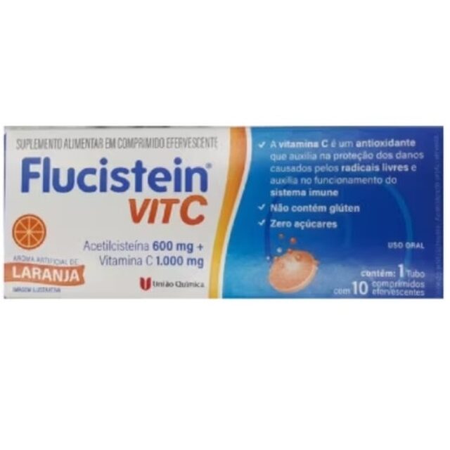 Flucistein Vit C União Química, caixa com 10 comprimidos efervescentes